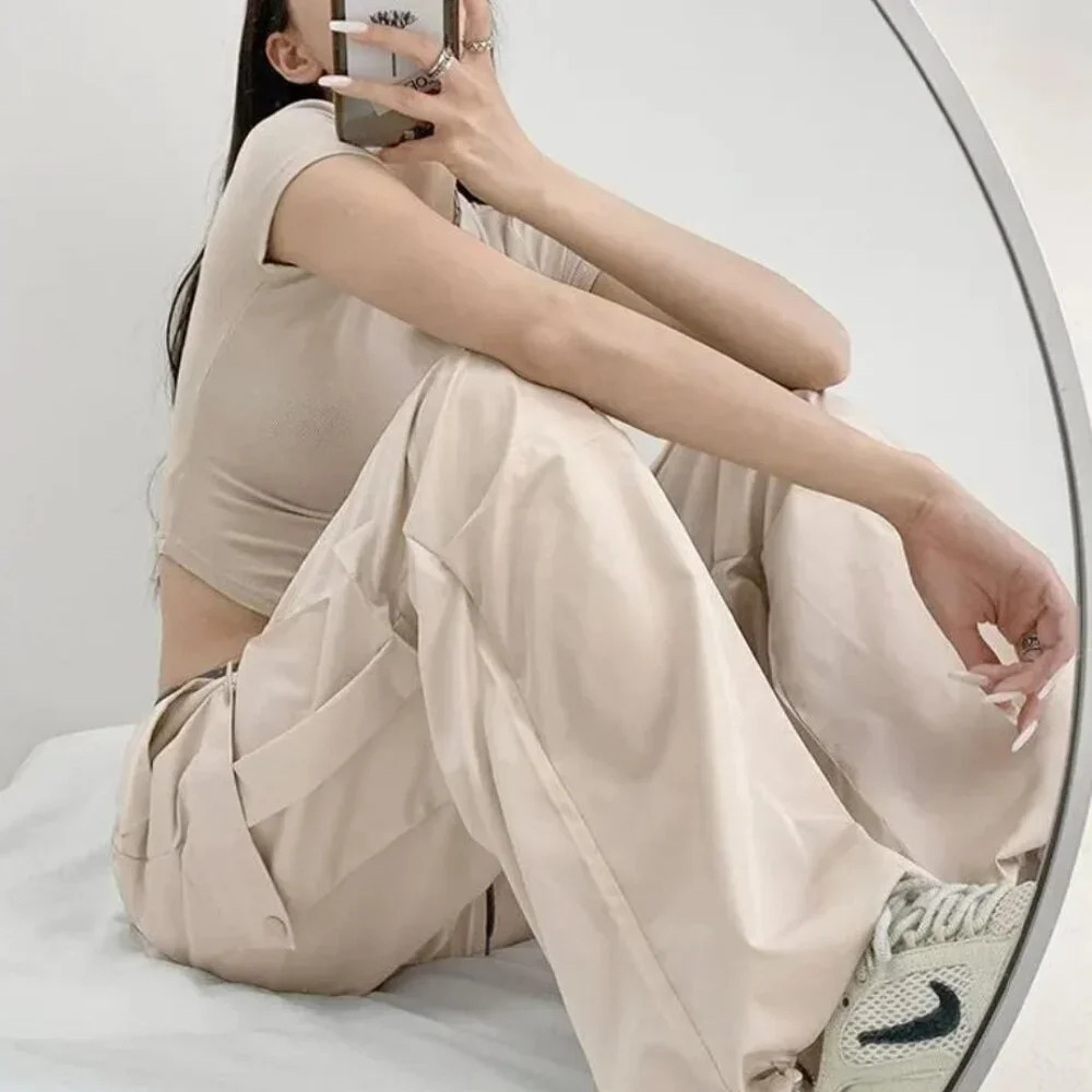 YesStyle Drawstring Street Cargo Pants, Tan & Gray, Size S Small - Picture 4 of 13